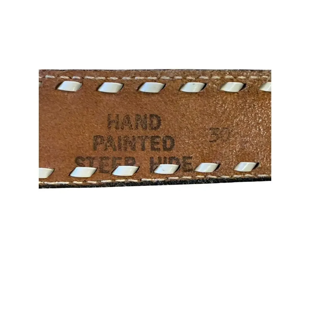 Vintage Hand-Tooled Brown Leather Belt with Kevin Size 30 (Belt Only no Buckle)